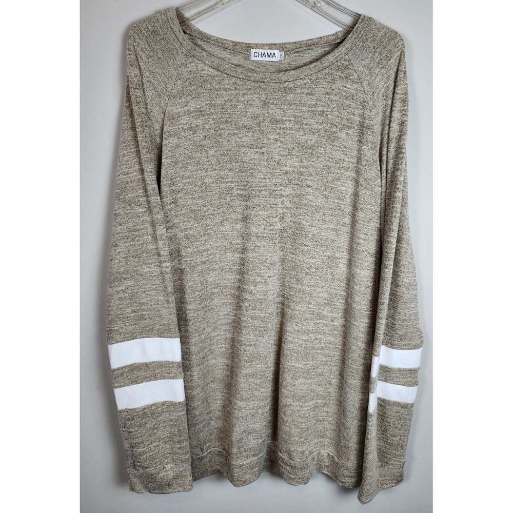 CHAMA Womens Long Sleeve Casual Top with Stripe Detail‎ Beige Size XL